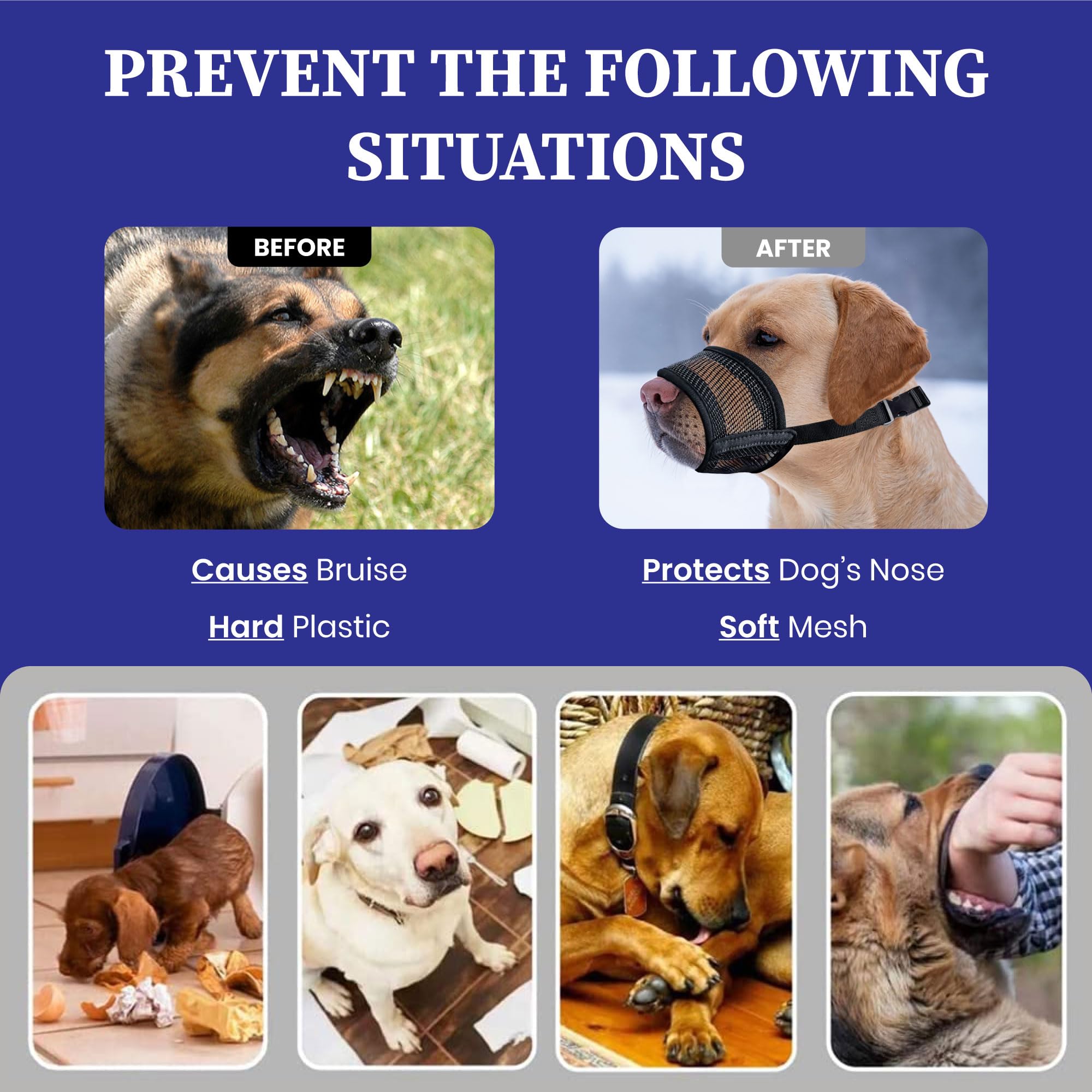 Evollax Dog Muzzle For Large Dogs - Air Mesh Muzzle For Large Sized Dog | Adjustable No Bark Dogs Muzzles For Scavenging Licking